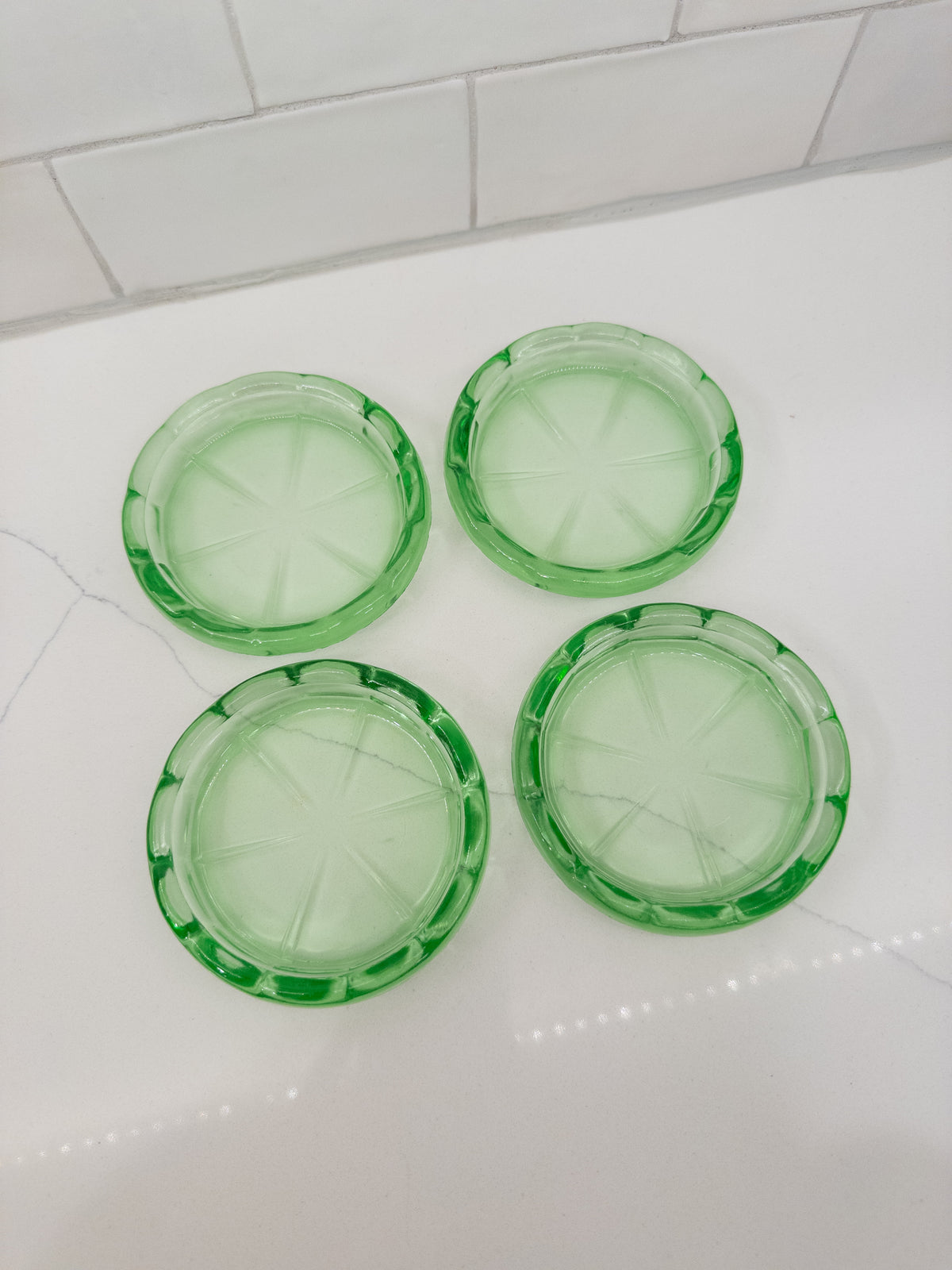 S/4, Vintage Green Uranium Glass Coasters
