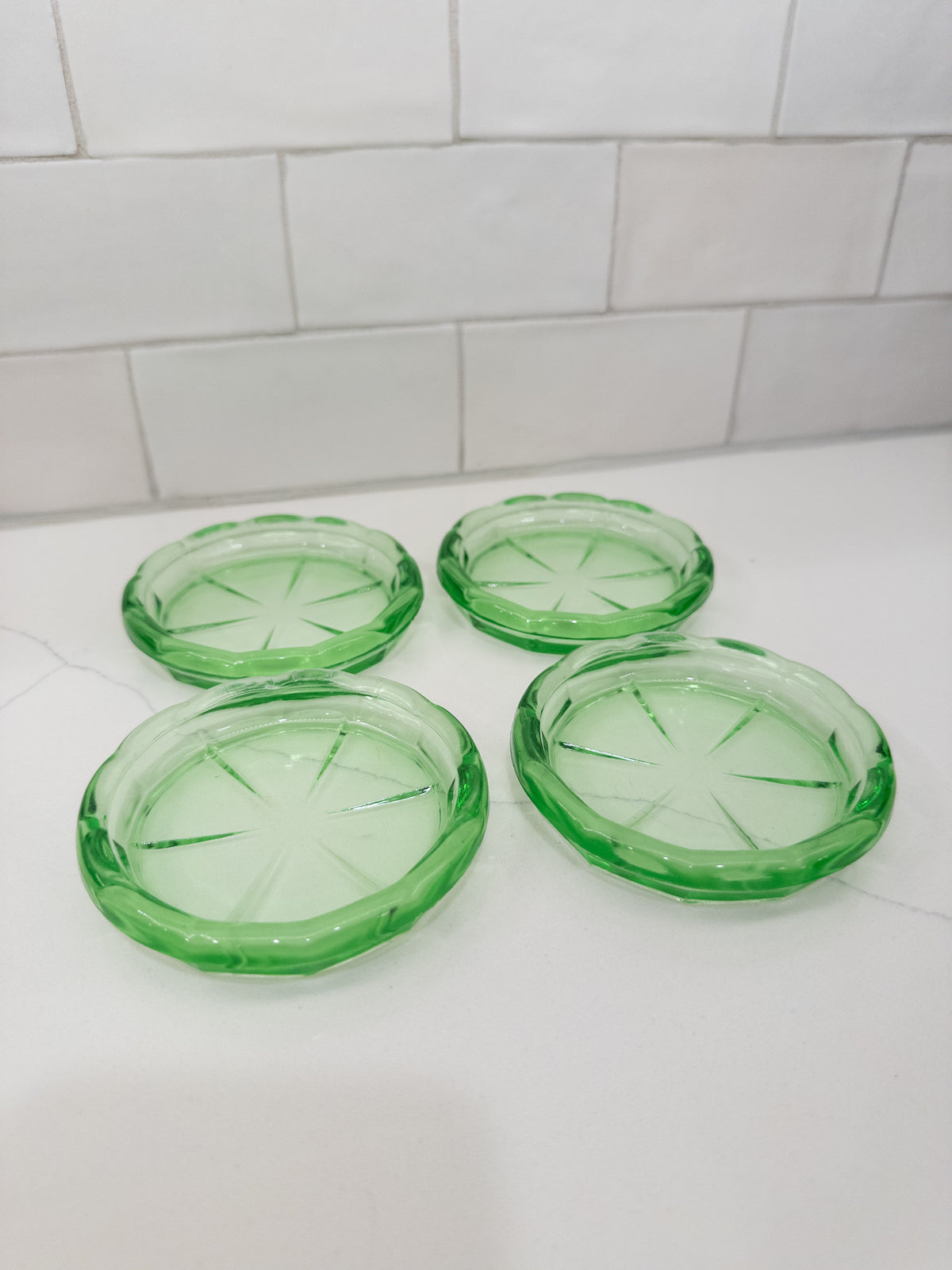 S/4, Vintage Green Uranium Glass Coasters