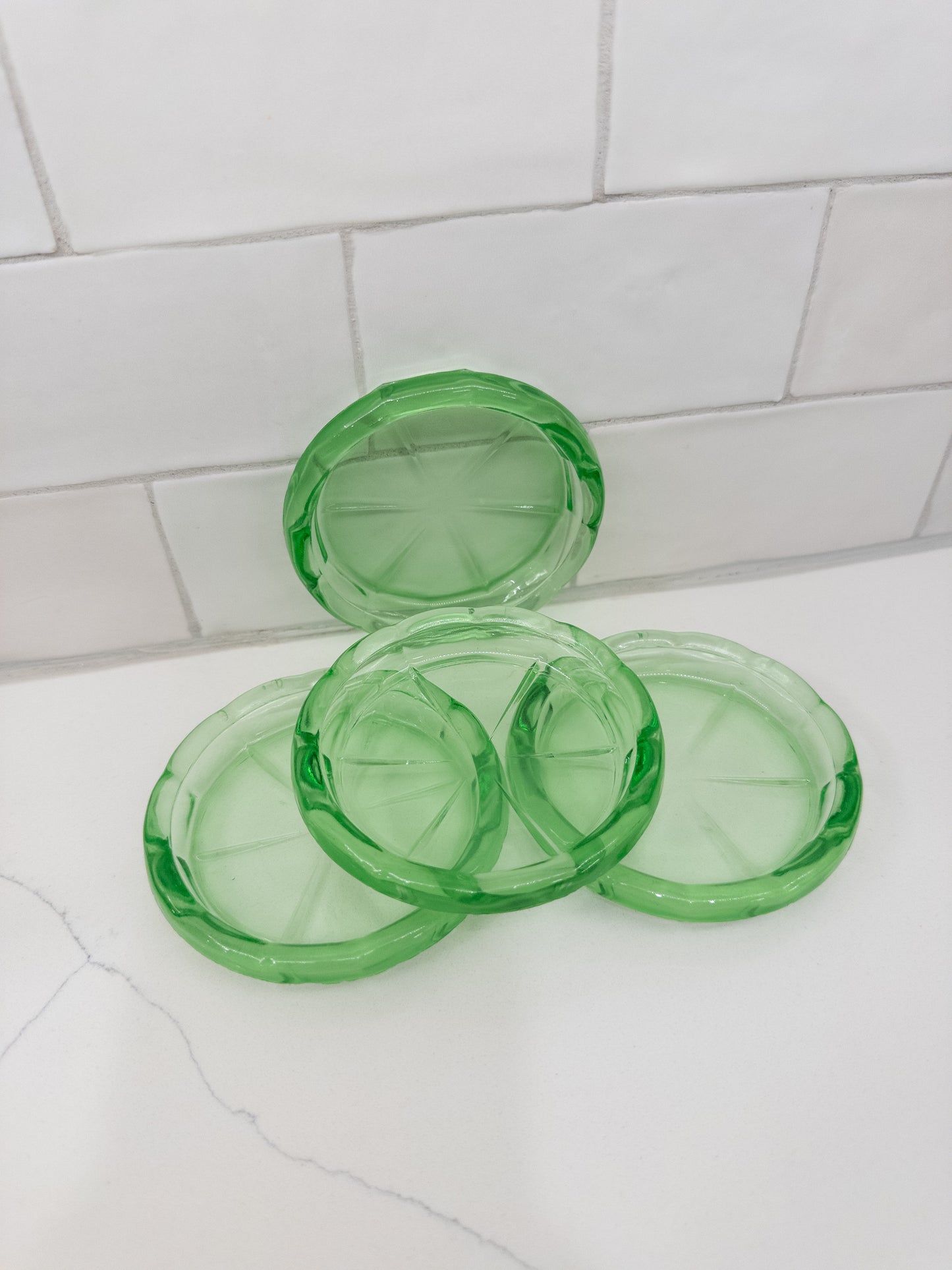 S/4, Vintage Green Uranium Glass Coasters