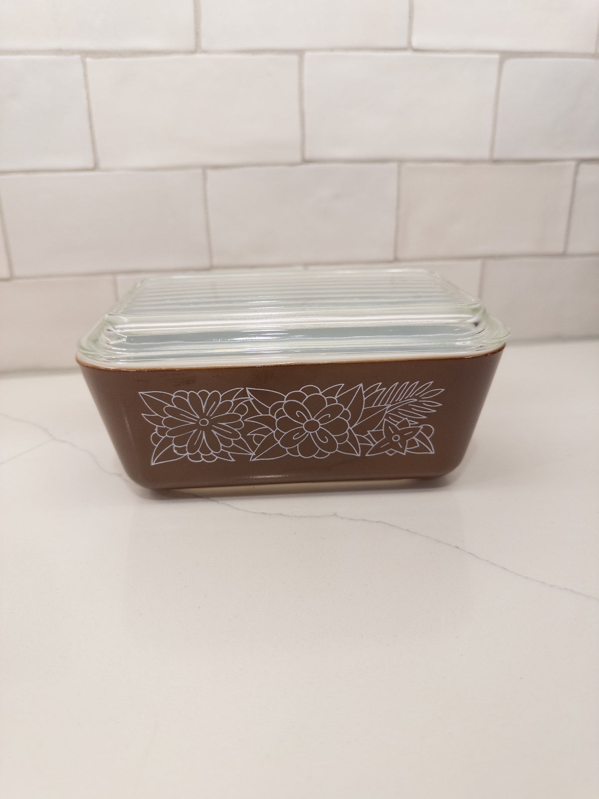 Vintage Pyrex 503 Woodland Brown Refrigerator Dish w/ Lid
