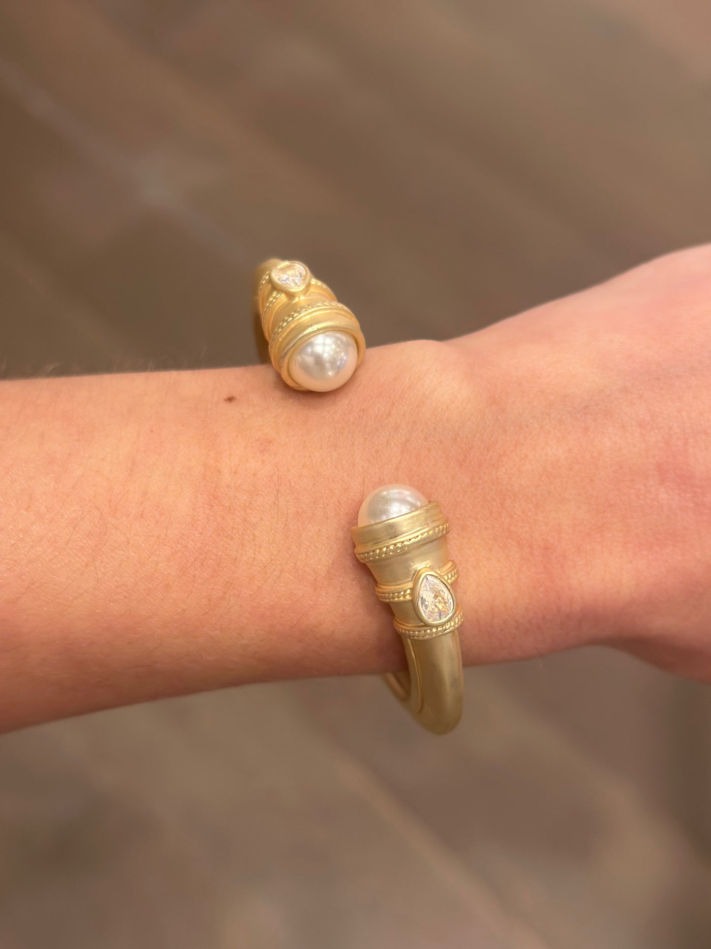 Matte Gold Pearl End Bangle Bracelet
