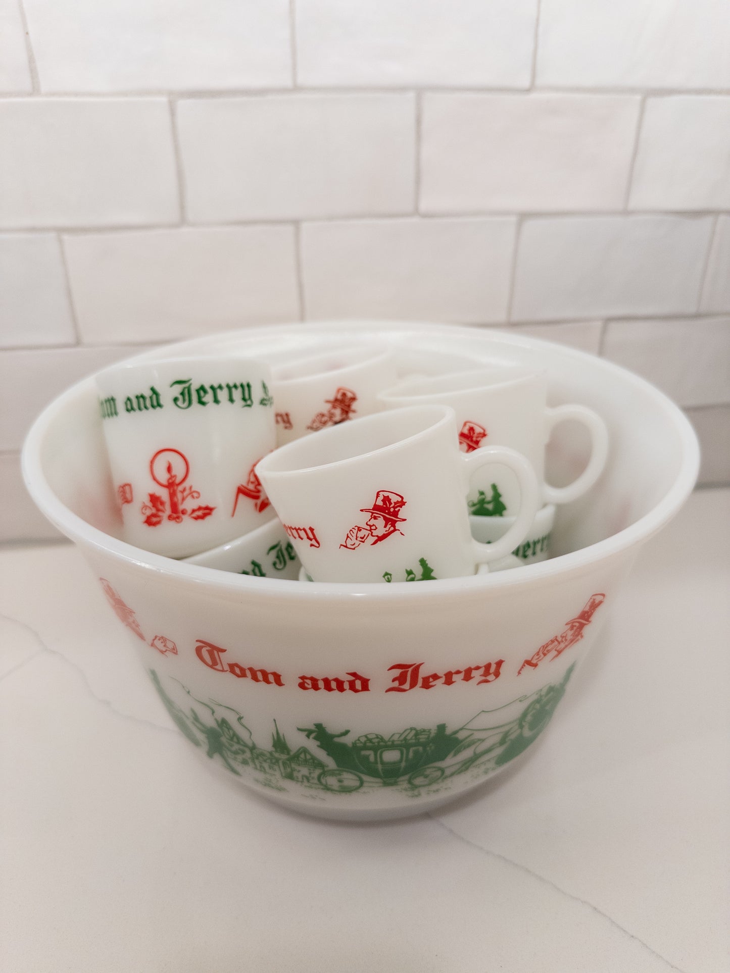 Vintage Hazel Atlas Tom and Jerry Punch Bowl Set
