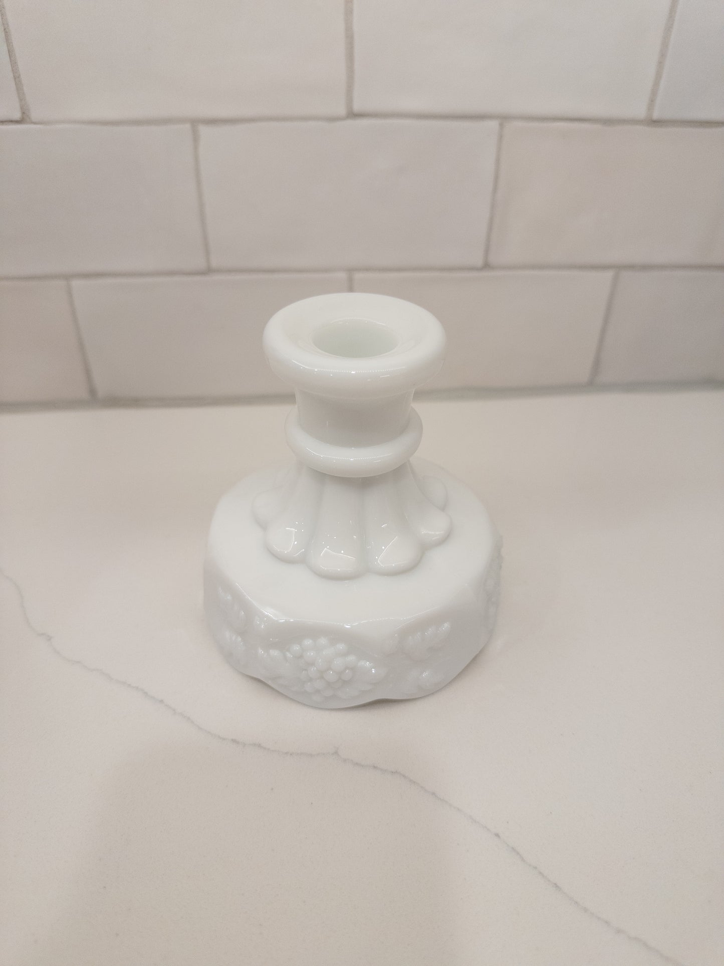 Vintage Westmoreland Milk Glass Grape Pattern Candle Stick Holder