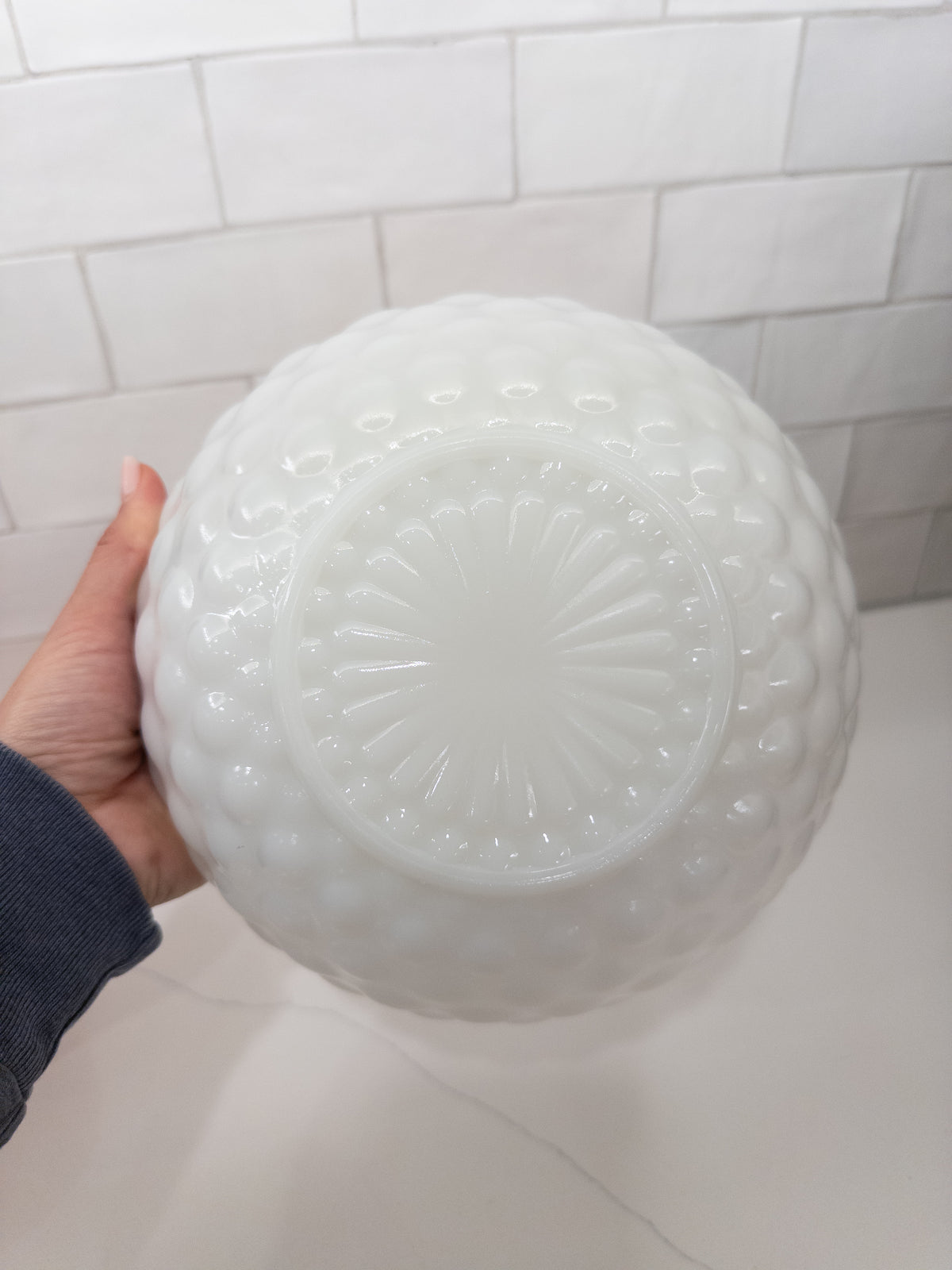 Vintage Anchor Hocking Milk Glass Bubble Pattern Serving Bowl
