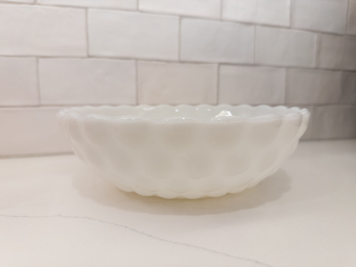 Vintage Anchor Hocking Milk Glass Bubble Pattern Serving Bowl