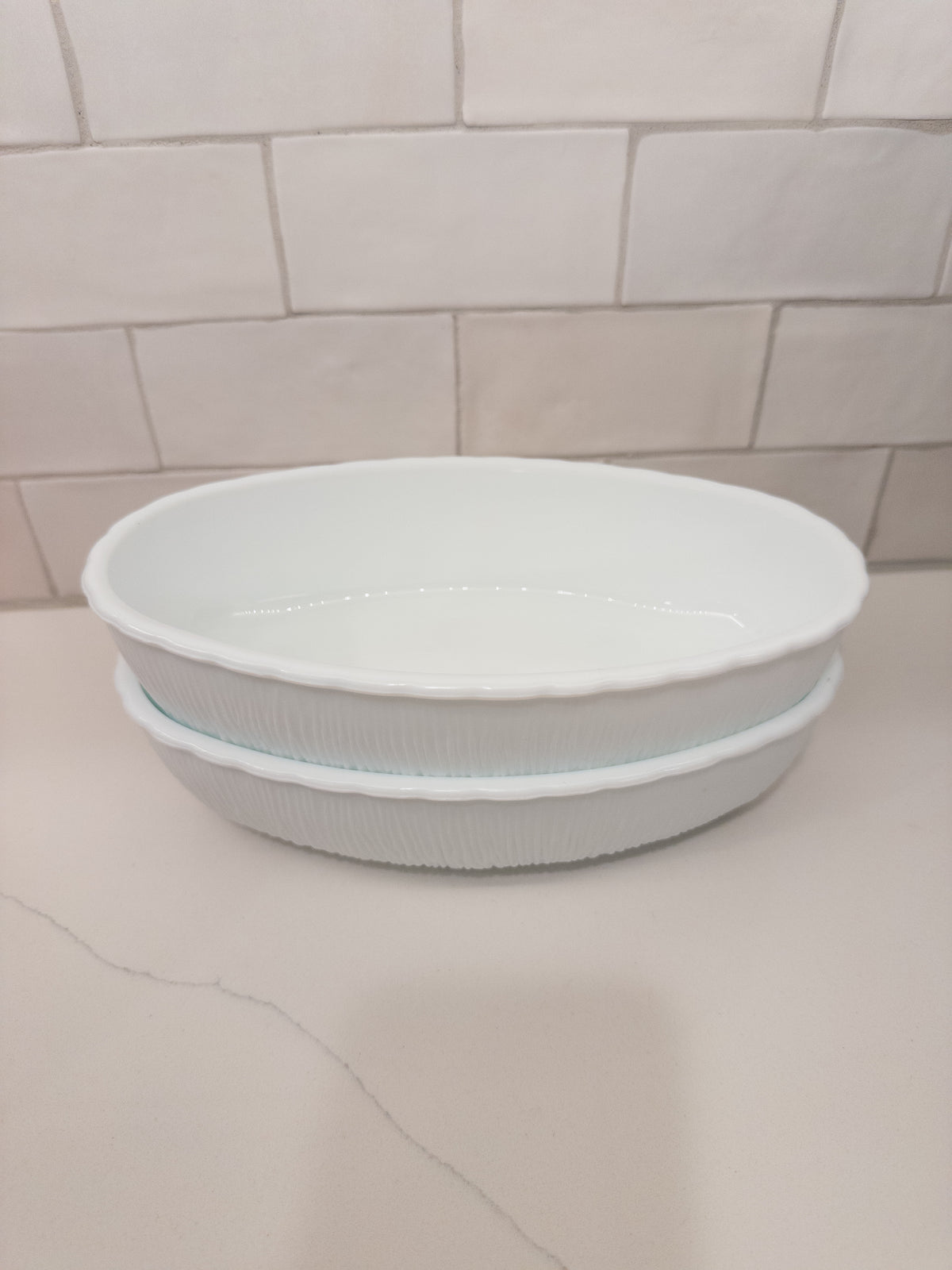 S/2, Vintage 1975 FTD Textured Milk Glass Oval Serving Bowl
