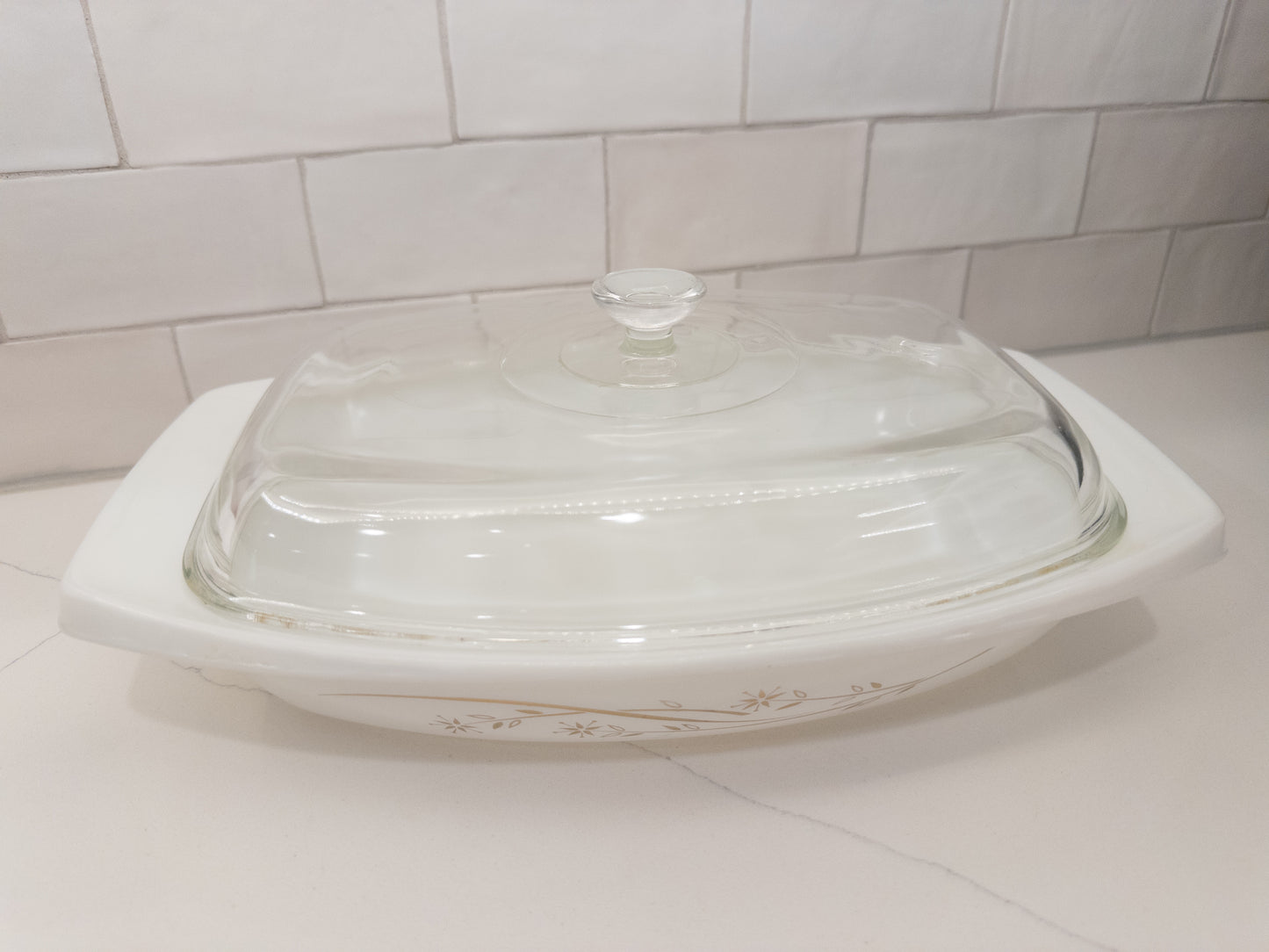Vintage Pyrex Golden Honeysuckle Casserole Dish w/ Glass Lid