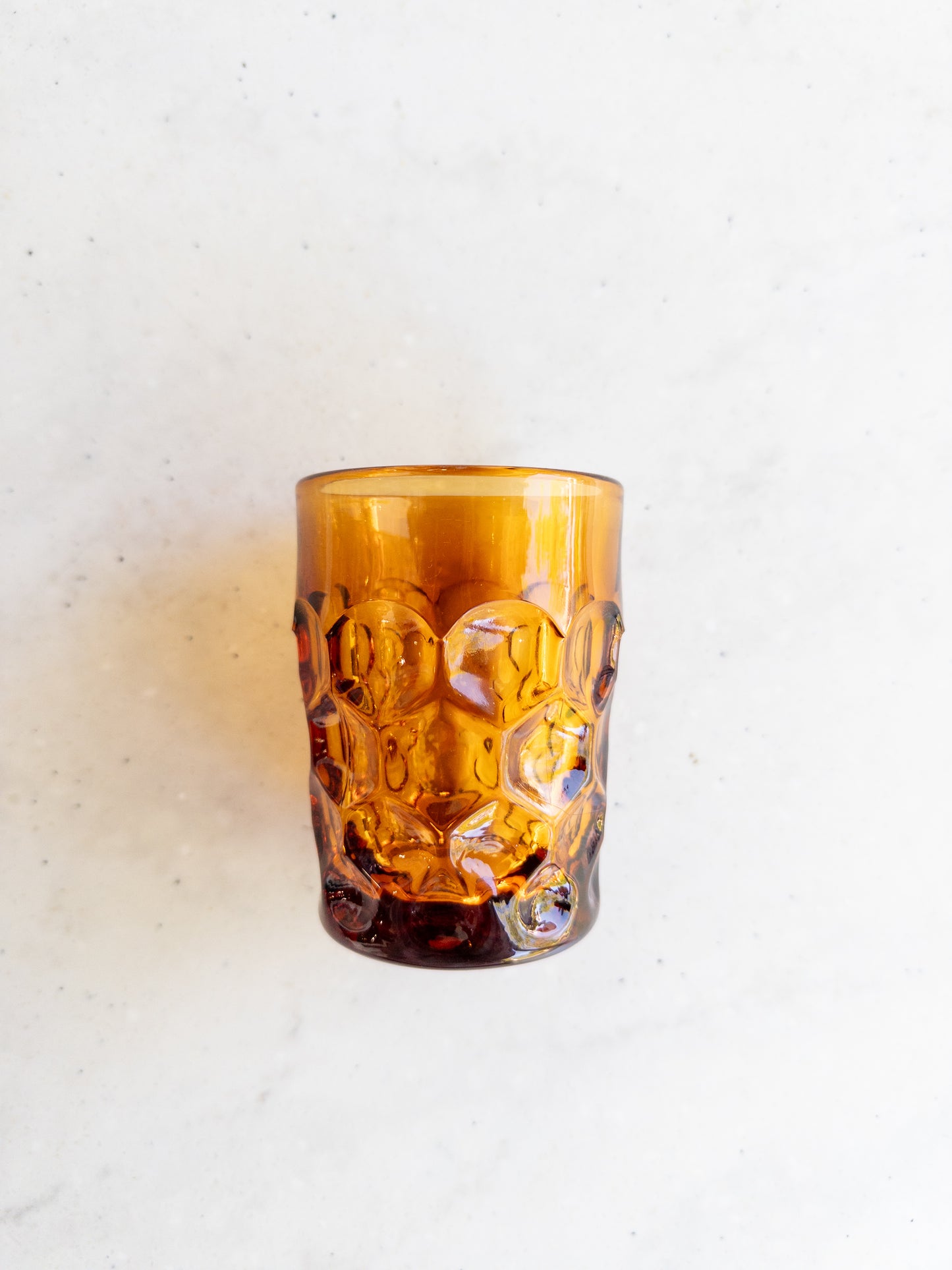 S/12, Vintage Amber Imperial Thumbprint Juice Glasses