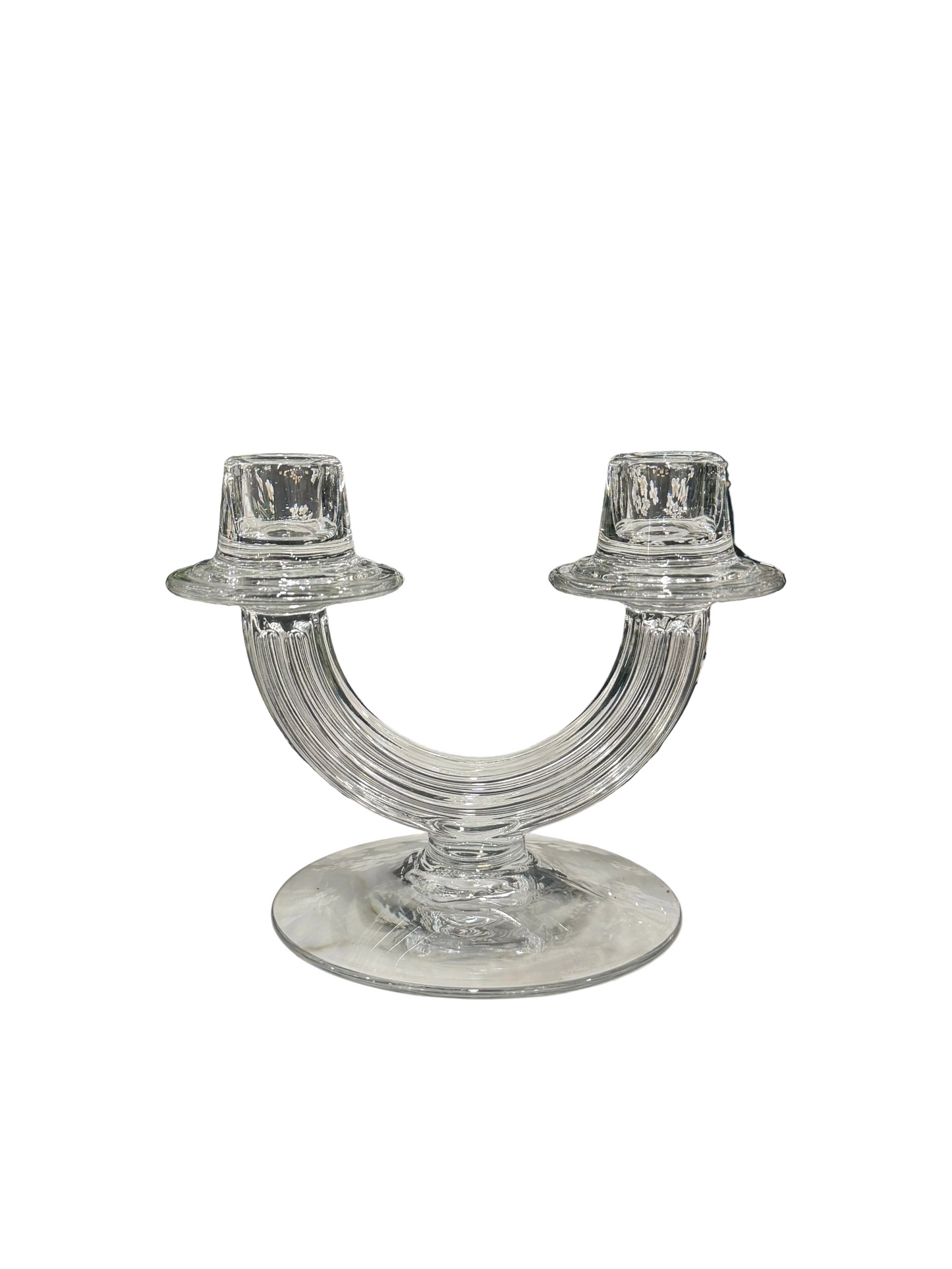 Vintage Clear Glass Art Deco Style Double Candlestick Holder