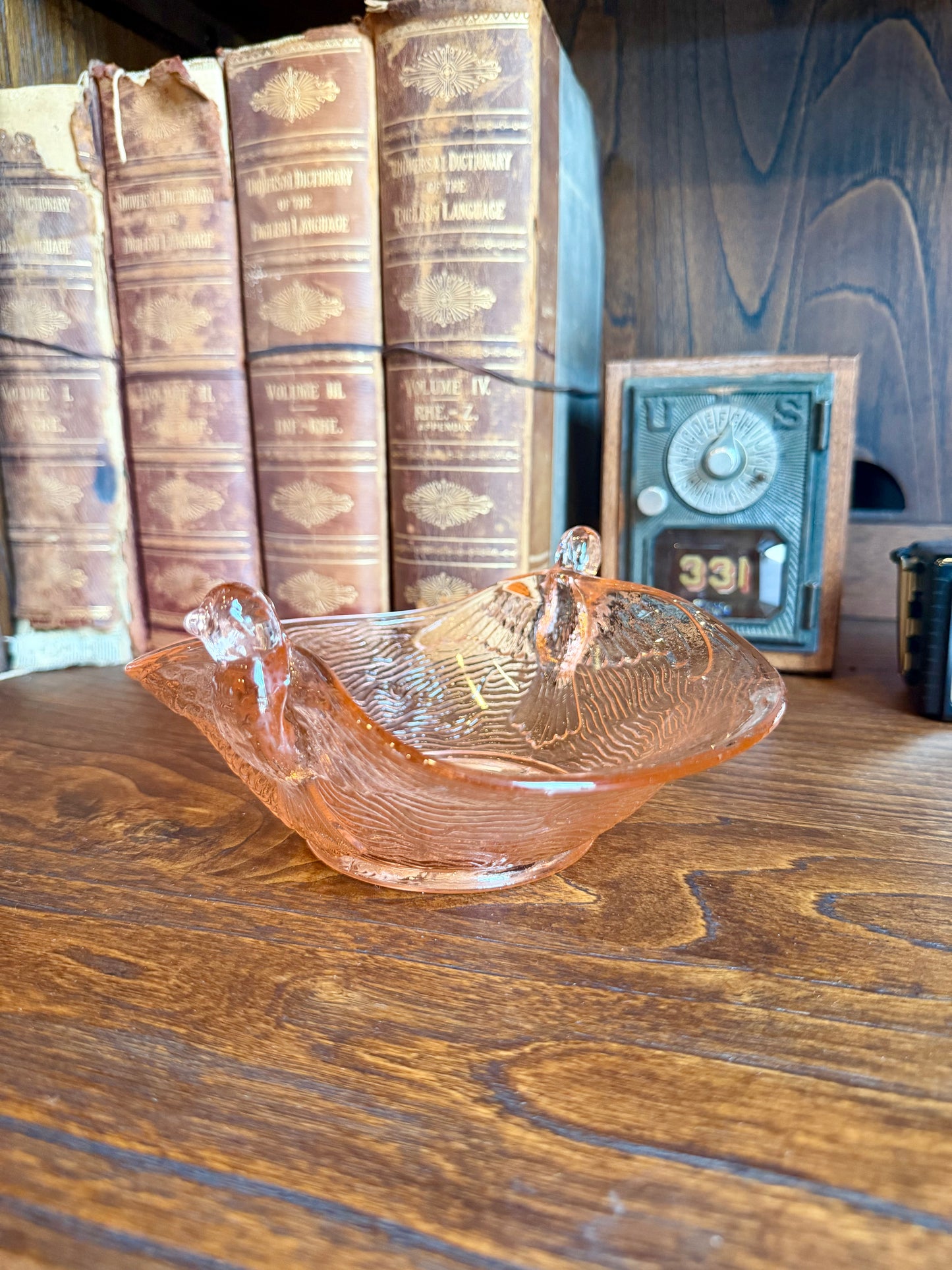 Vintage Fenton Pink Depression Glass Bird Bowl