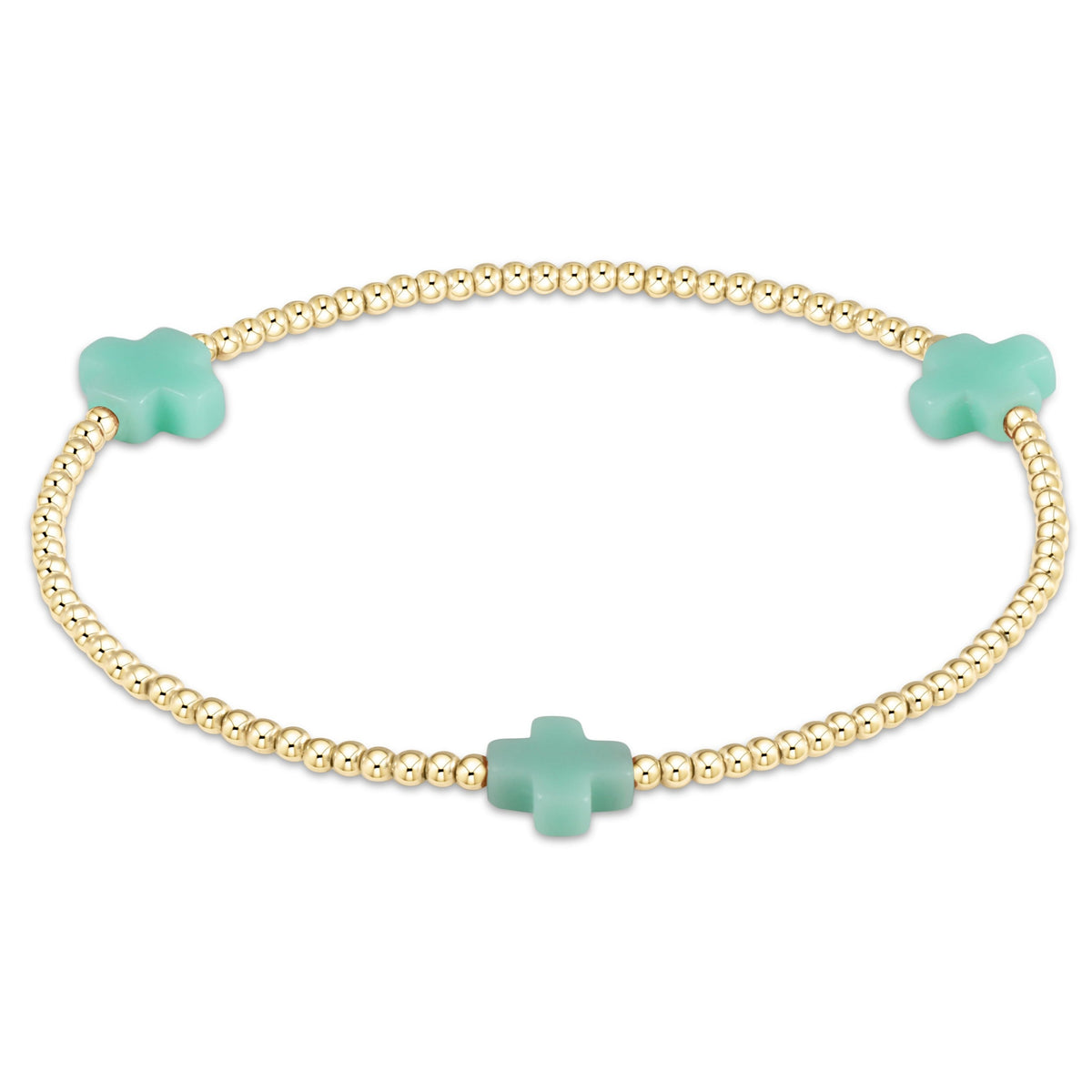 enewton Signature Cross 2mm Gold Beaded Bracelet in Mint shown flat on a plain white background