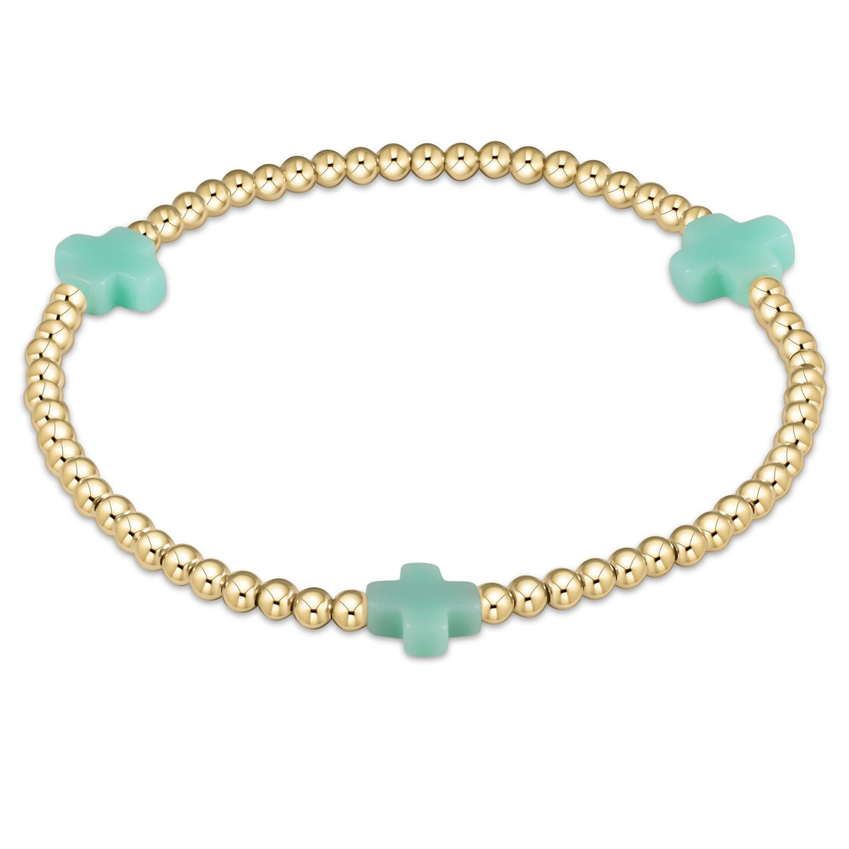 enewton Signature Cross 3mm Gold Beaded Bracelet in Mint shown flat on a plain white background