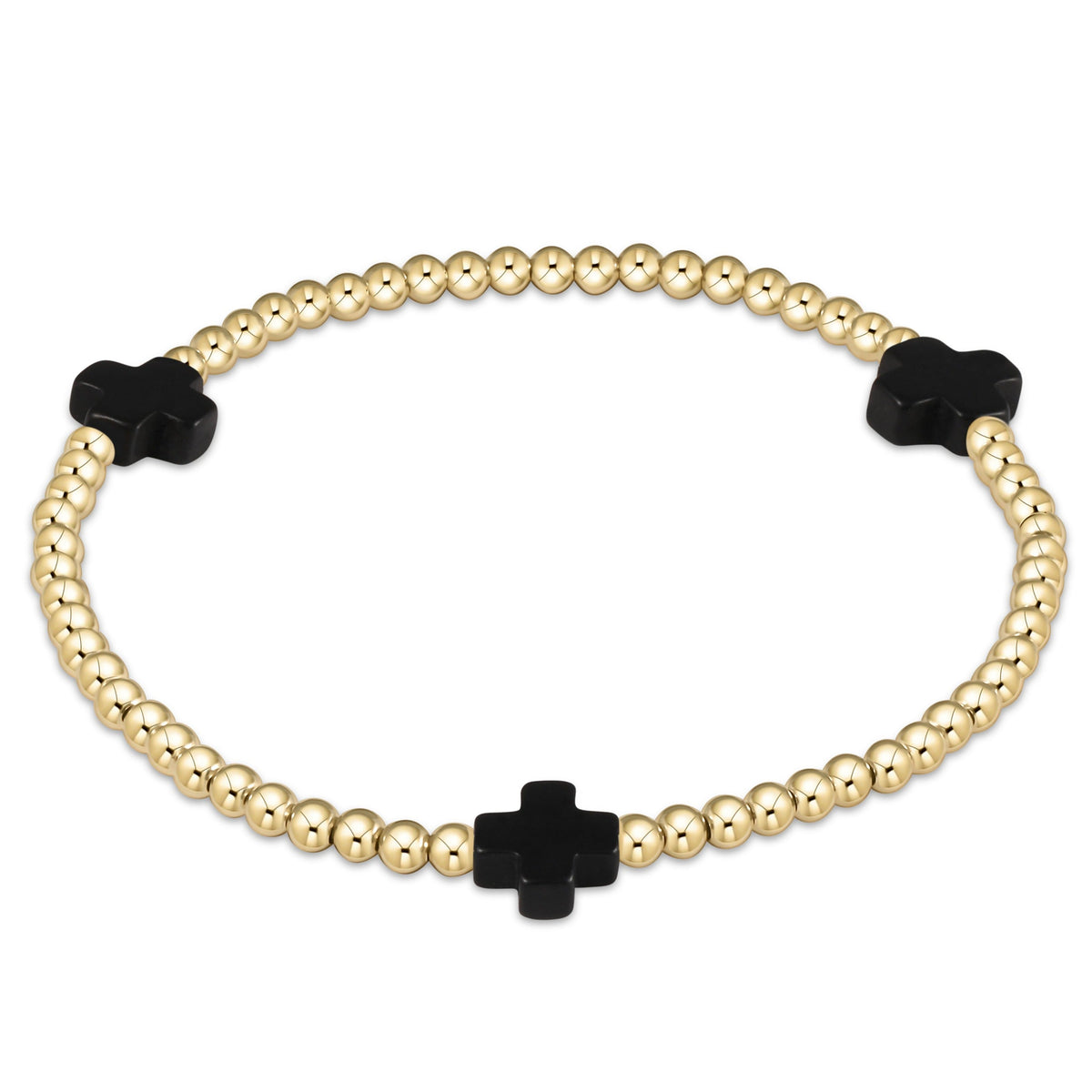 enewton Signature Cross 3mm Gold Beaded Bracelet in Onyx shown flat on a plain white background