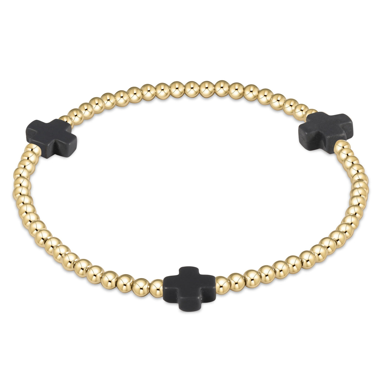 enewton Signature Cross 3mm Gold Beaded Bracelet in Charcoal shown flat on a plain white background