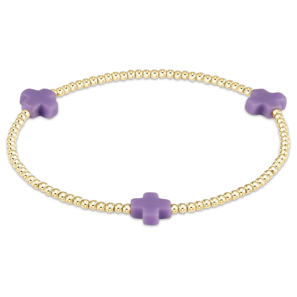 enewton Signature Cross 2mm Gold Beaded Bracelet in Purple shown flat on a plain white background