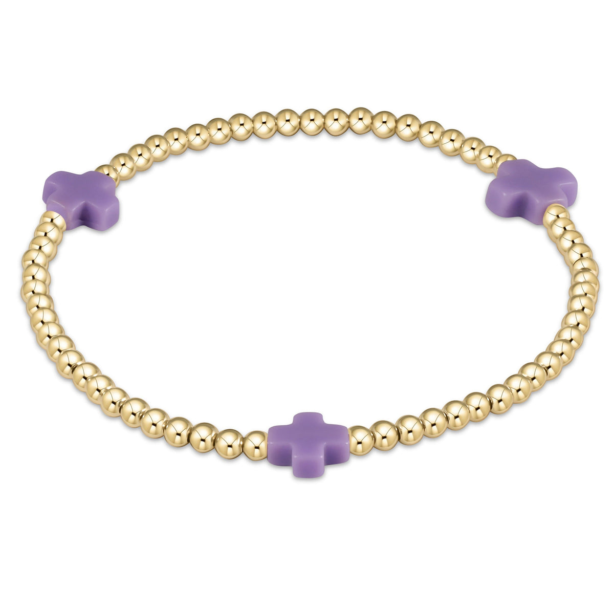 enewton Signature Cross 3mm Gold Beaded Bracelet in Purple shown flat on a plain white background