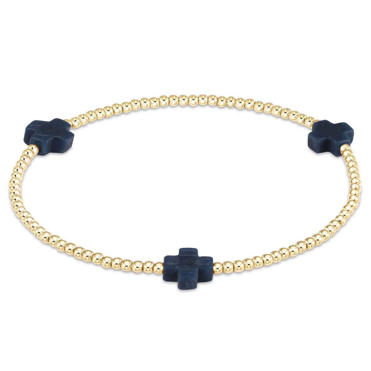 enewton Signature Cross 2mm Gold Beaded Bracelet in Navy shown flat on a plain white background