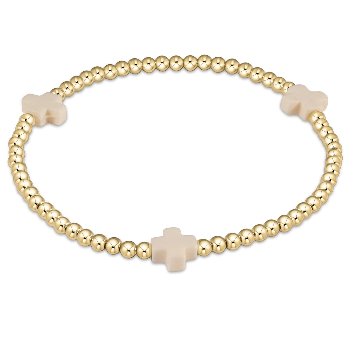 enewton Signature Cross 3mm Gold Beaded Bracelet in Off-White shown flat on a plain white background