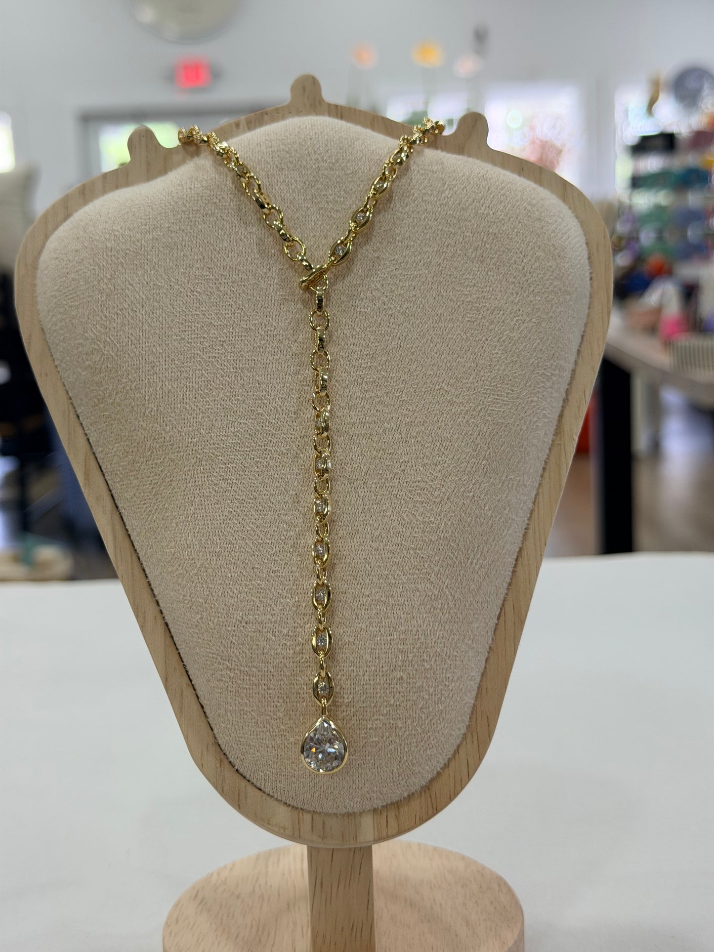 Gold Pear Lariat Necklace