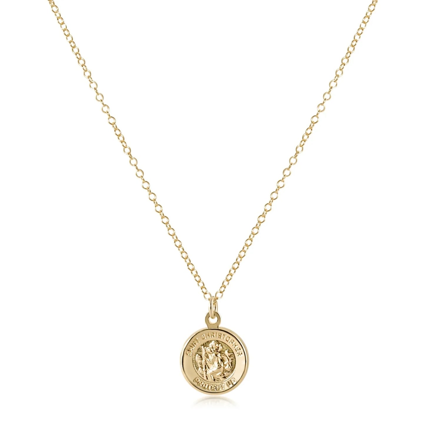 16" Necklace Gold - Saint Christopher Protection Gold Disc