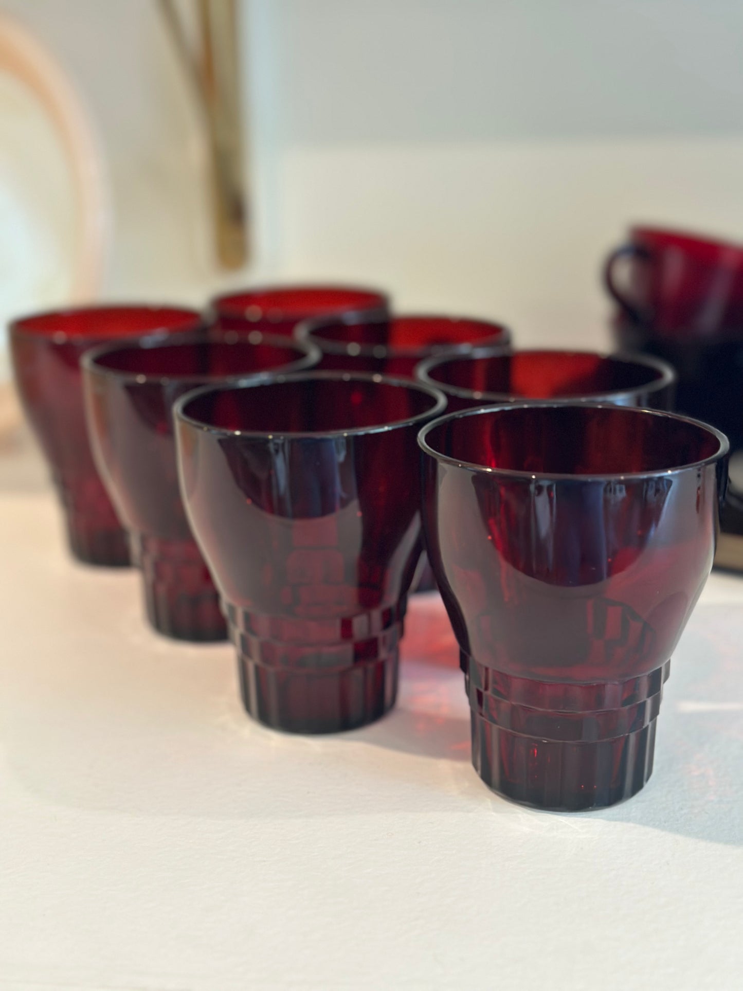 Vintage Anchor Hocking Royal Windsor Ruby Tumblers Glasses, Set of 7
