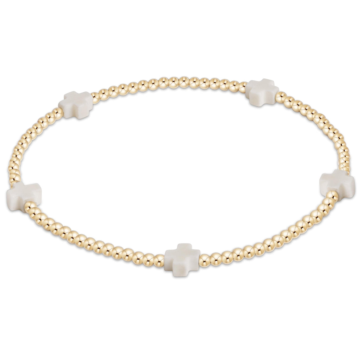 enewton Signature Cross Small 2mm Gold Bracelet in Off-White shown flat on a plain white background