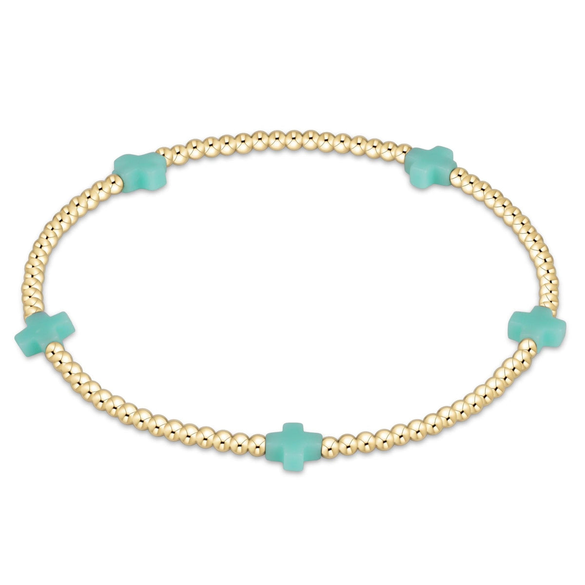 enewton Signature Cross Small 2mm Gold Beaded Bracelet in Mint shown flat