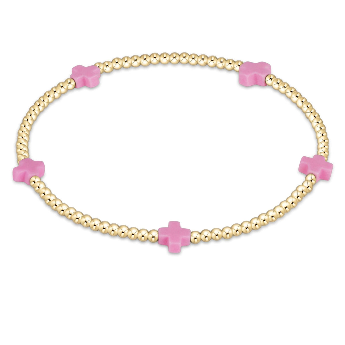 enewton Signature Cross Small 2mm Gold Bracelet in Bright Pink shown flat