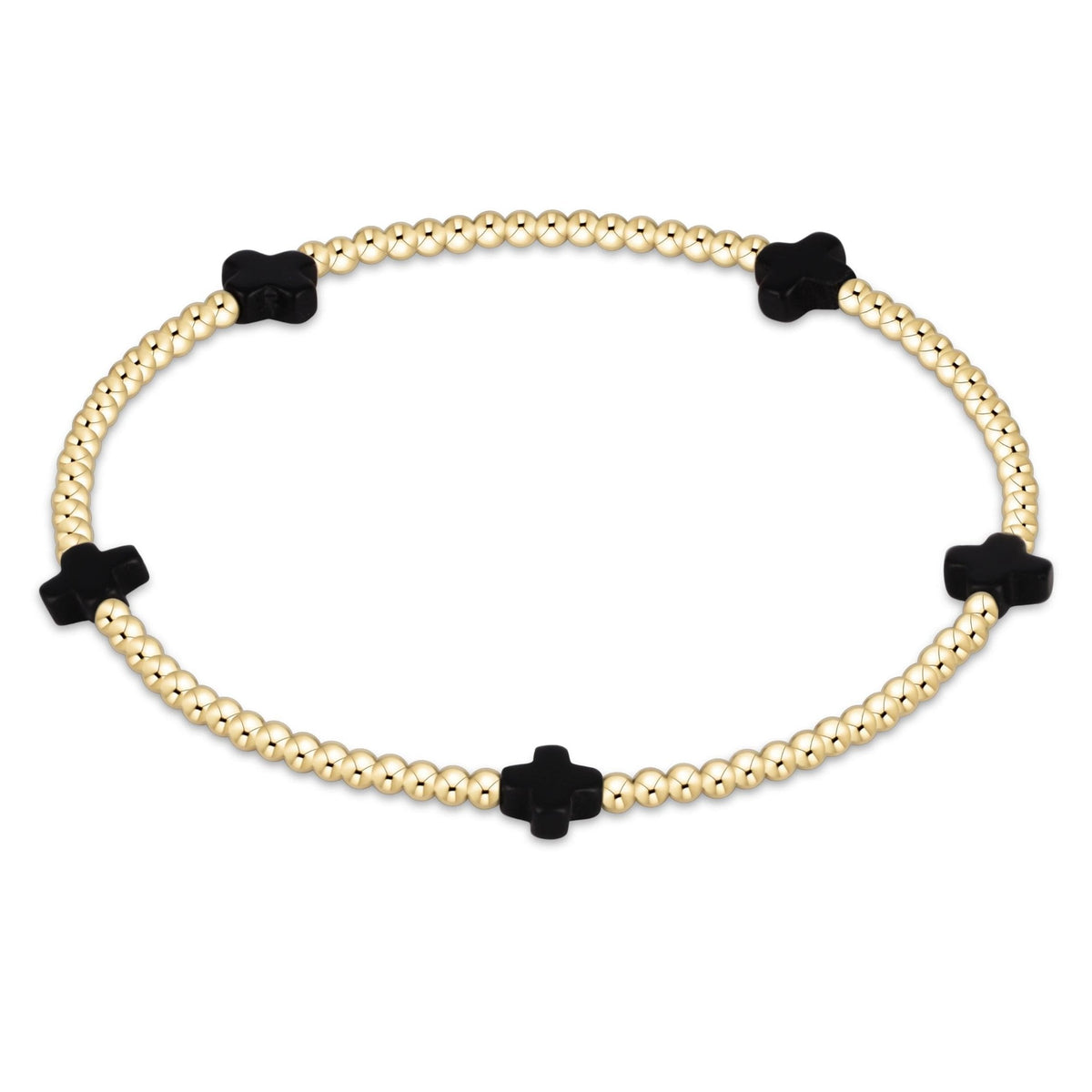 enewton Signature Cross Small 2mm Gold Beaded Bracelet in Onyx shown flat