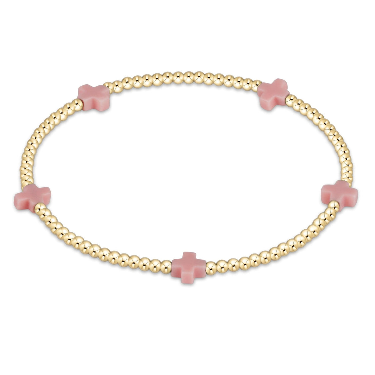enewton Signature Cross Small 2mm Gold Beaded Bracelet in Pink shown flat