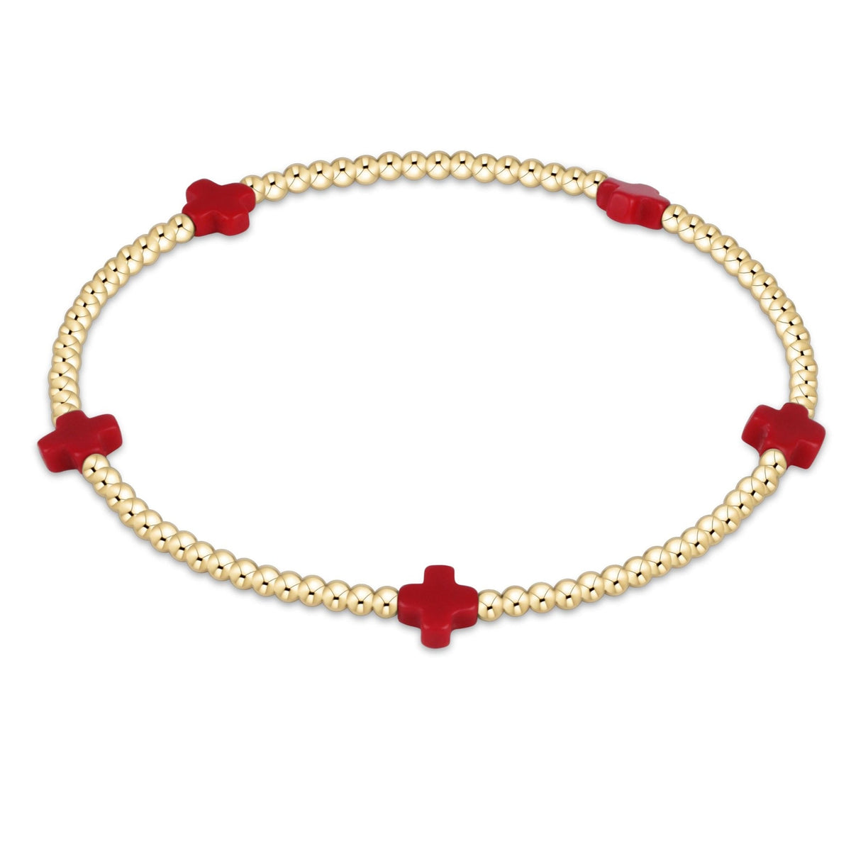 enewton Signature Cross Small 2mm Gold Beaded Bracelet in Red shown flat