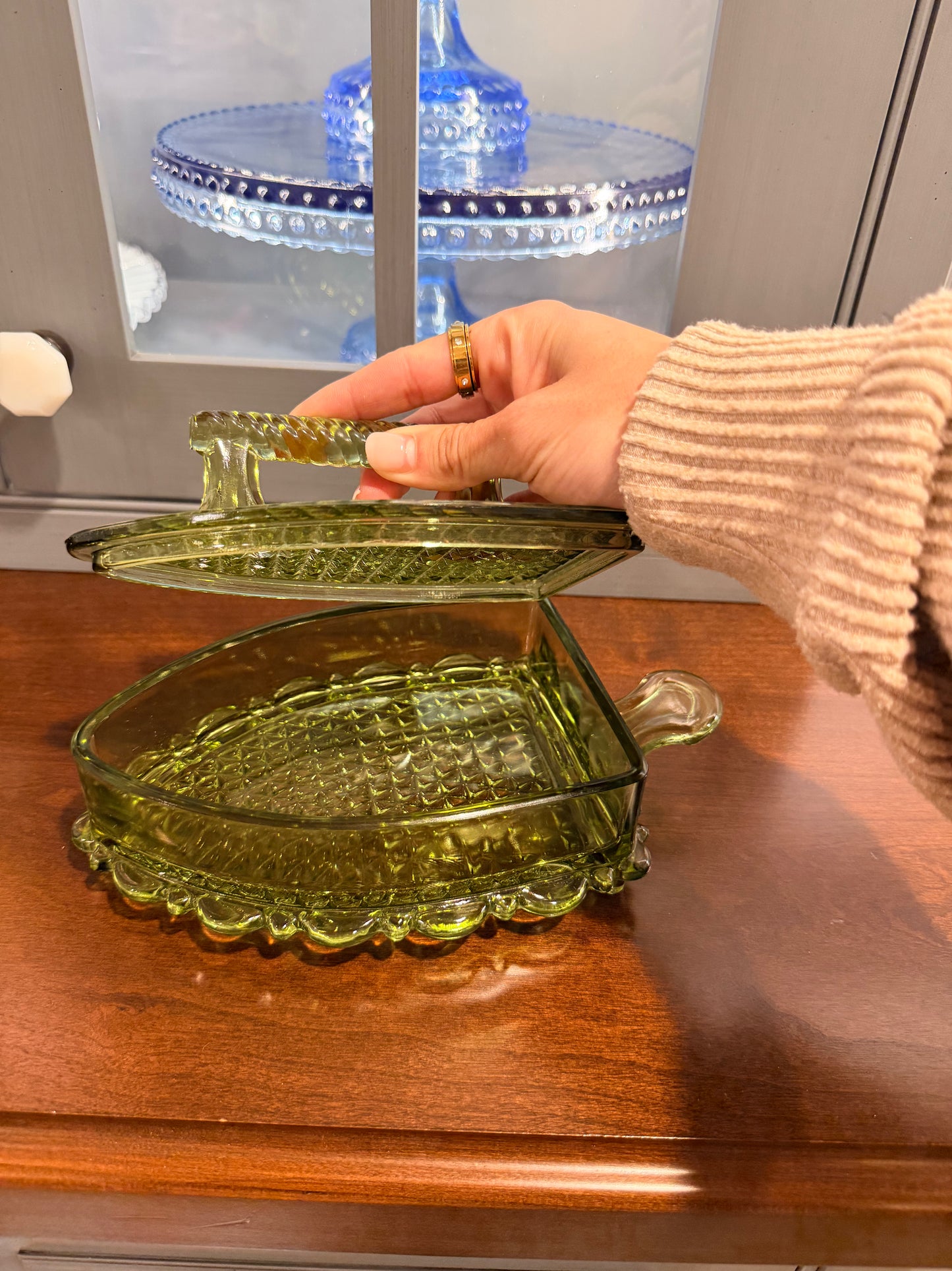 Vintage L.G. Wright Glass Green Iron Dish