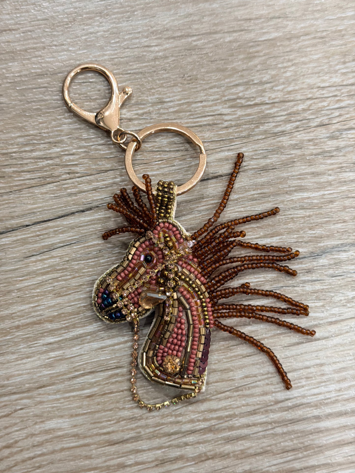 Beaded Horse Keychain Bag Charm with Rhinestones