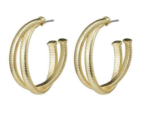 Matte Gold Crossover Hoop Earring