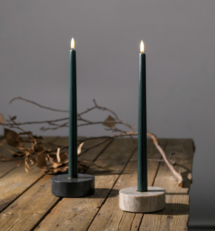 LED Taper Candle, Pine Green, Smooth, 2-pack, 0.9 x 9.8"