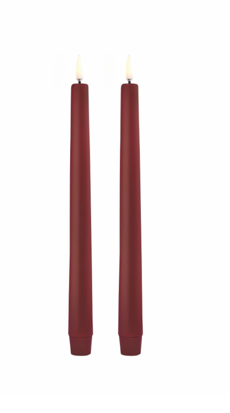 LED Taper Candle, Carmine Red, Smooth, 2-pack, 0.9 x 9.8"