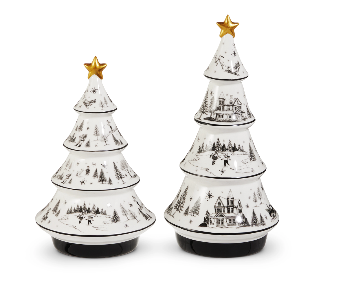 Black & White Toile Through the Woods Ceramic Trees