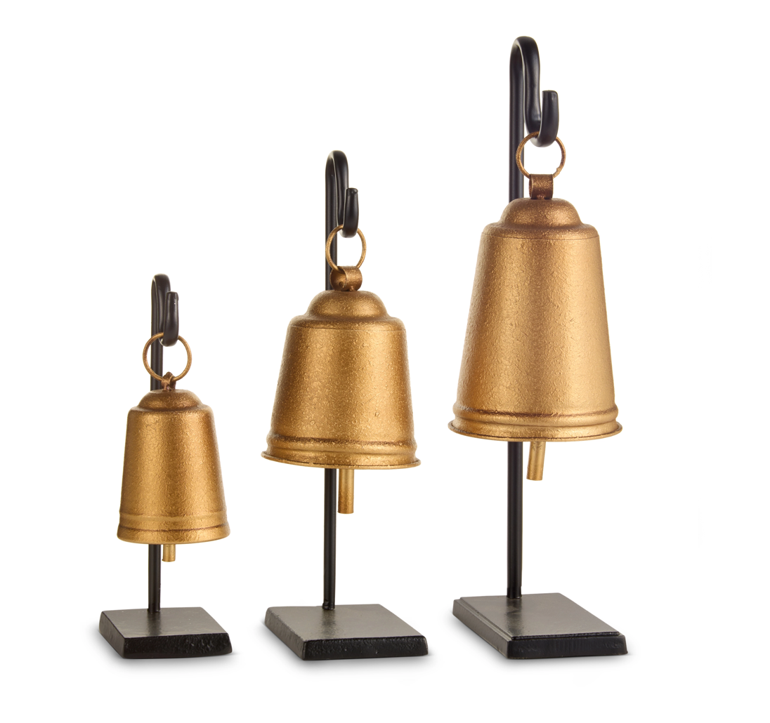 Antique Gold Bells on Iron Stand