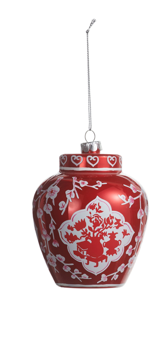 5" Dressed in Plaid Chinoiserie Ornament, Red and White