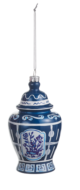 5" Dressed in Plaid Chinoiserie Ornament, Blue