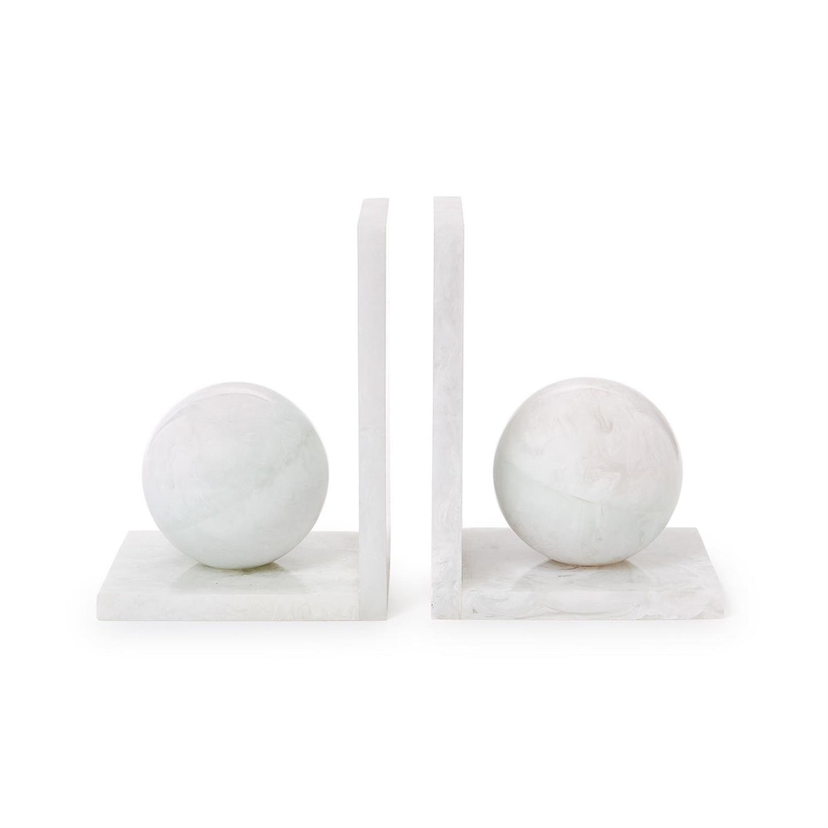 White marble sphere bookends, set of 2
