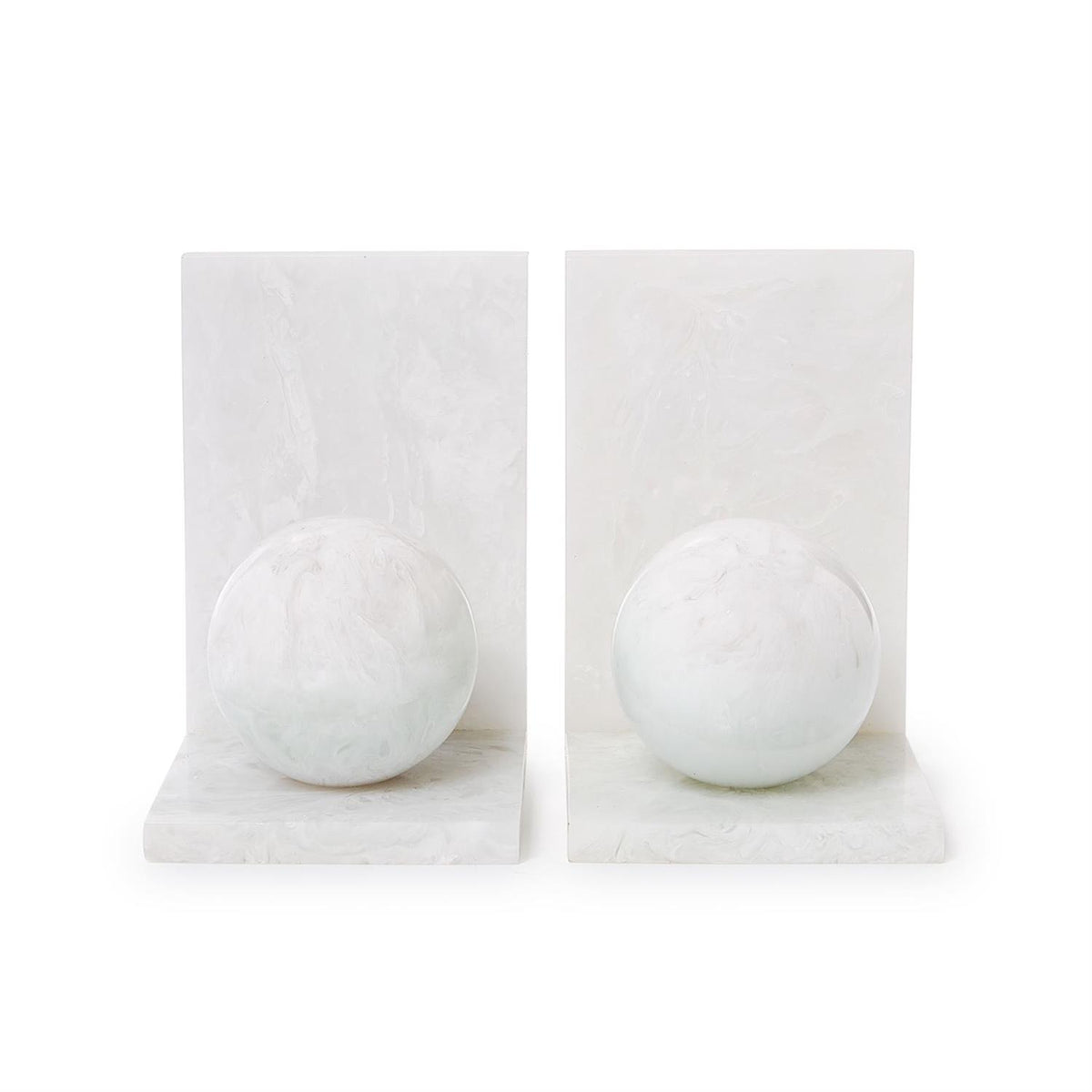White marble sphere bookends, set of 2