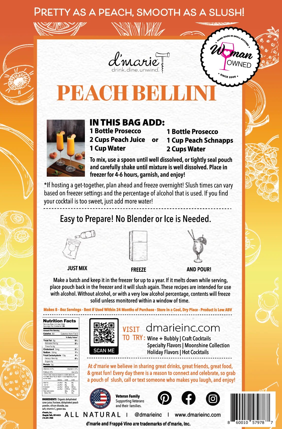 Peach Bellini Cocktail Ready-To-Freeze Cocktail