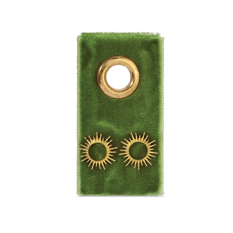Gold Open Sun Studs On Velvet Gift Tag