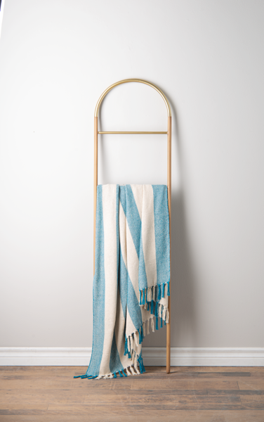 Blue & Natural Wide Vertical Stripe Throw