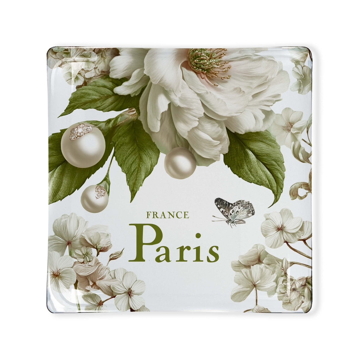 Green Pearls Paris Glass Tray 6x6 by Toss Designs