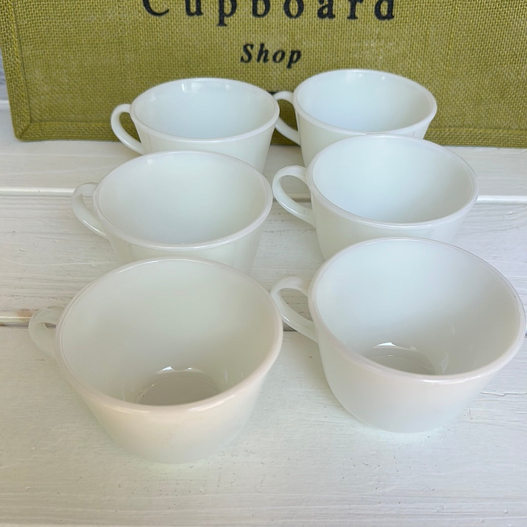 Set of 6, Vintage White Milk Glass Coffee Mugs