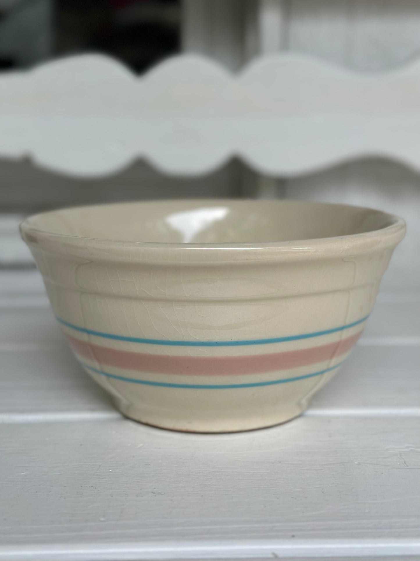 Vintage 8" McCoy Mixing Bowl w/ Blue & Pink Stripes