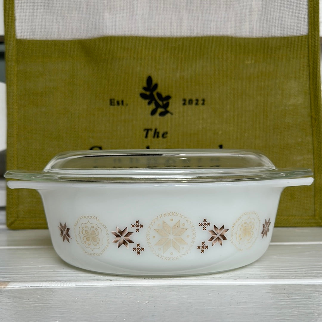 Vintage 1960s Pyrex  Town and Country  Glass Covered Divided 1 1/2 Quart  Casserole Dish w/ Lid