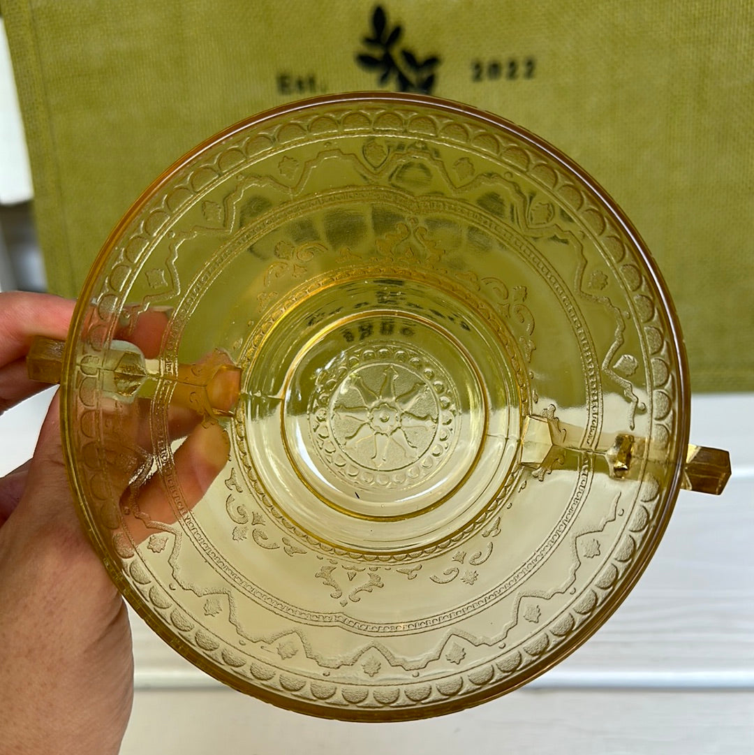 Vintage 1930 Yellow Depression Glass Sugar Bowl Style 3